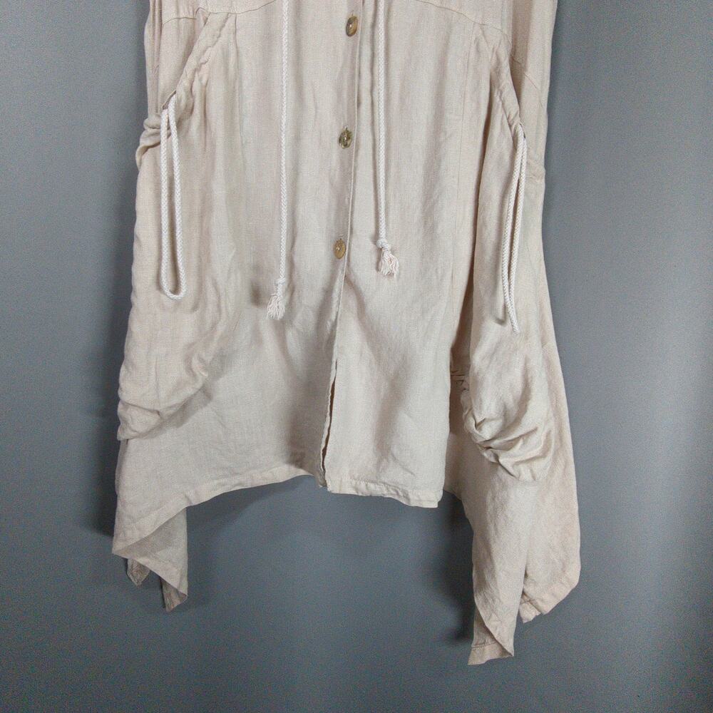 IC Collection Linen Top Womens L Beige Asymmectrical Pockets Lagenlook - Picture 5 of 8